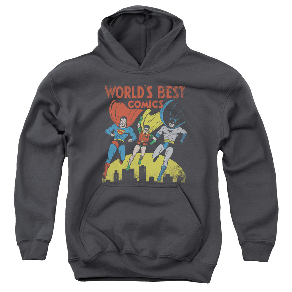 Justice League Worlds Best Kids Youth Hoodie Charcoal Officially Licensed