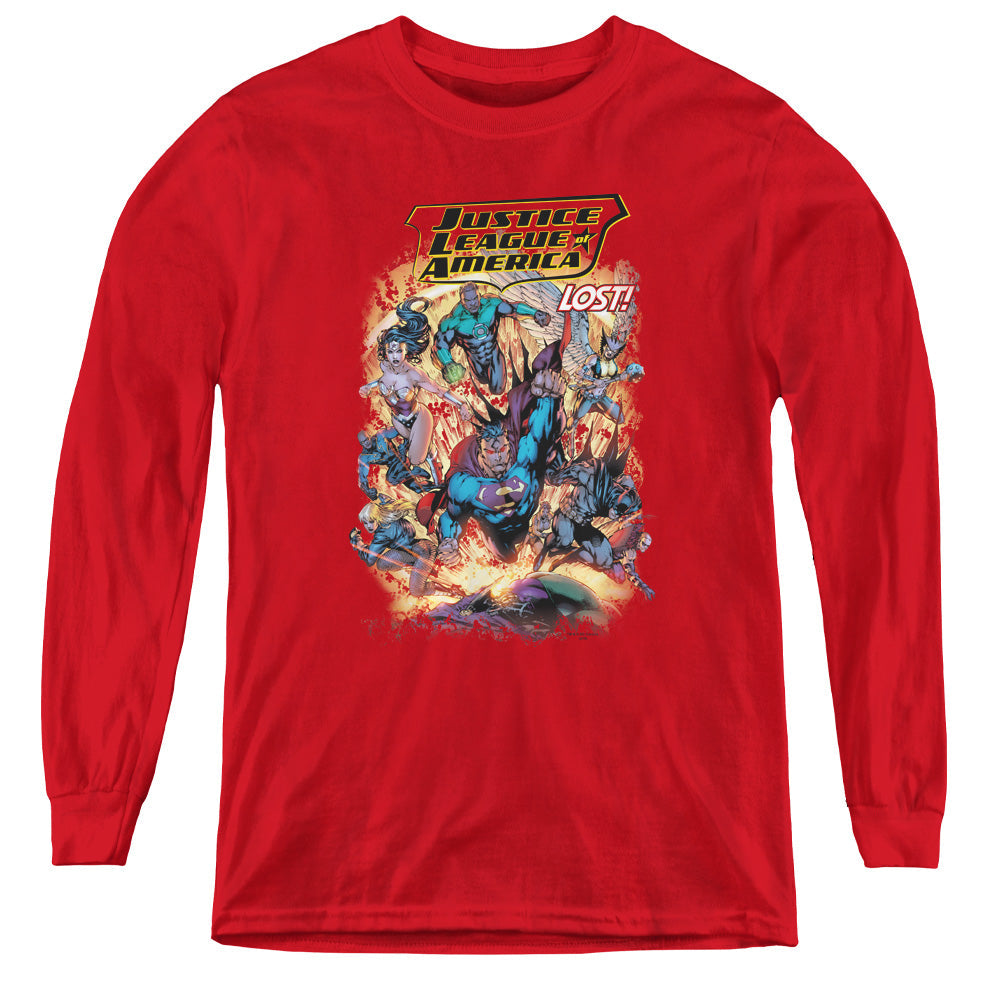 Justice League Lost Long Sleeve Kids Youth T Shirt Red Officially Licensed