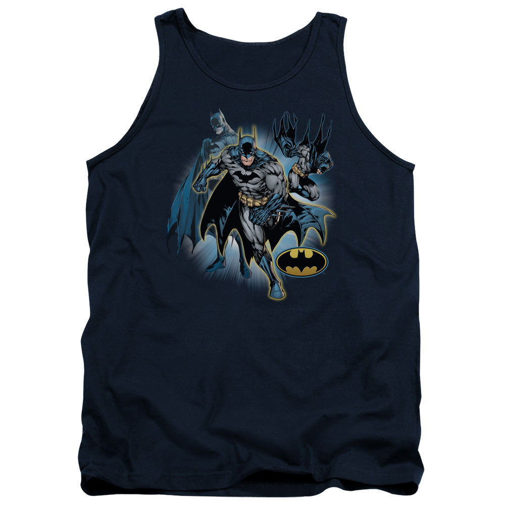 Justice League Batman Collage Mens Tank Top Shirt Navy Blue Blue Officially Licensed