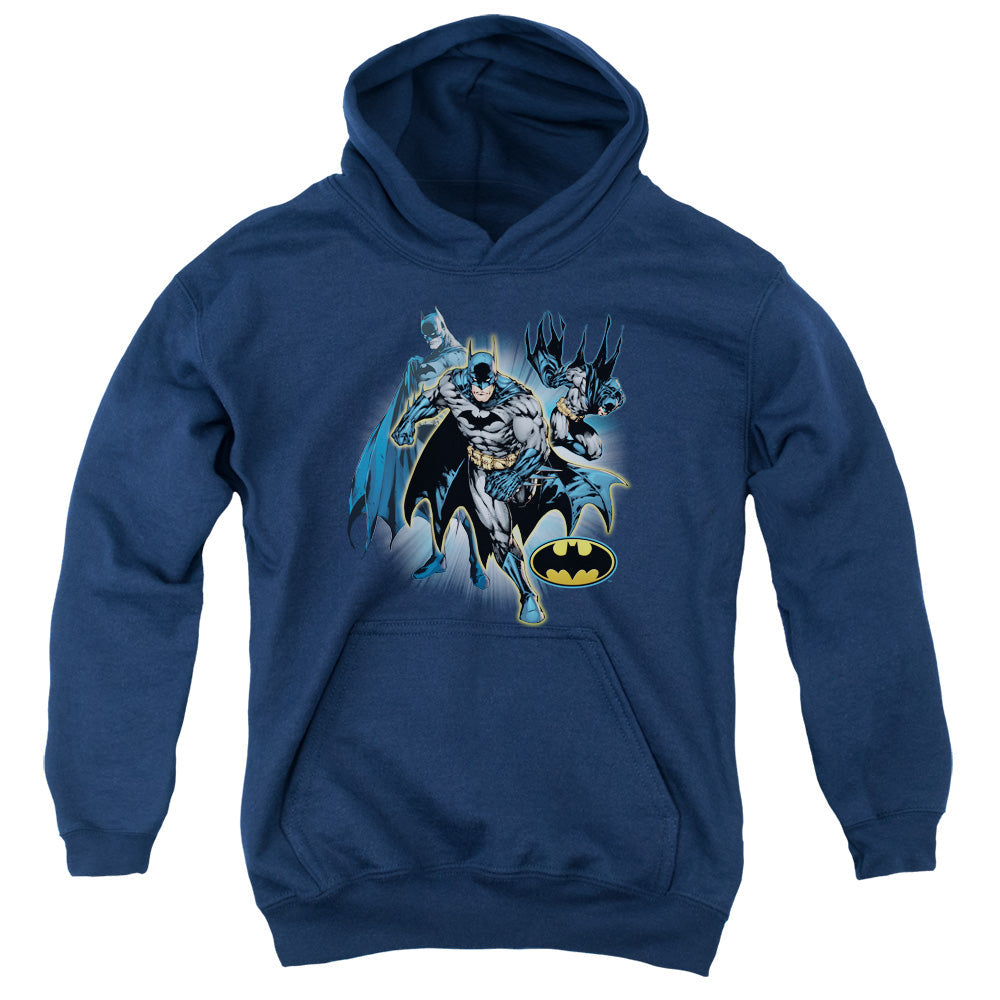 Justice League Batman Collage Kids Youth Hoodie Navy Blue Blue Officially Licensed