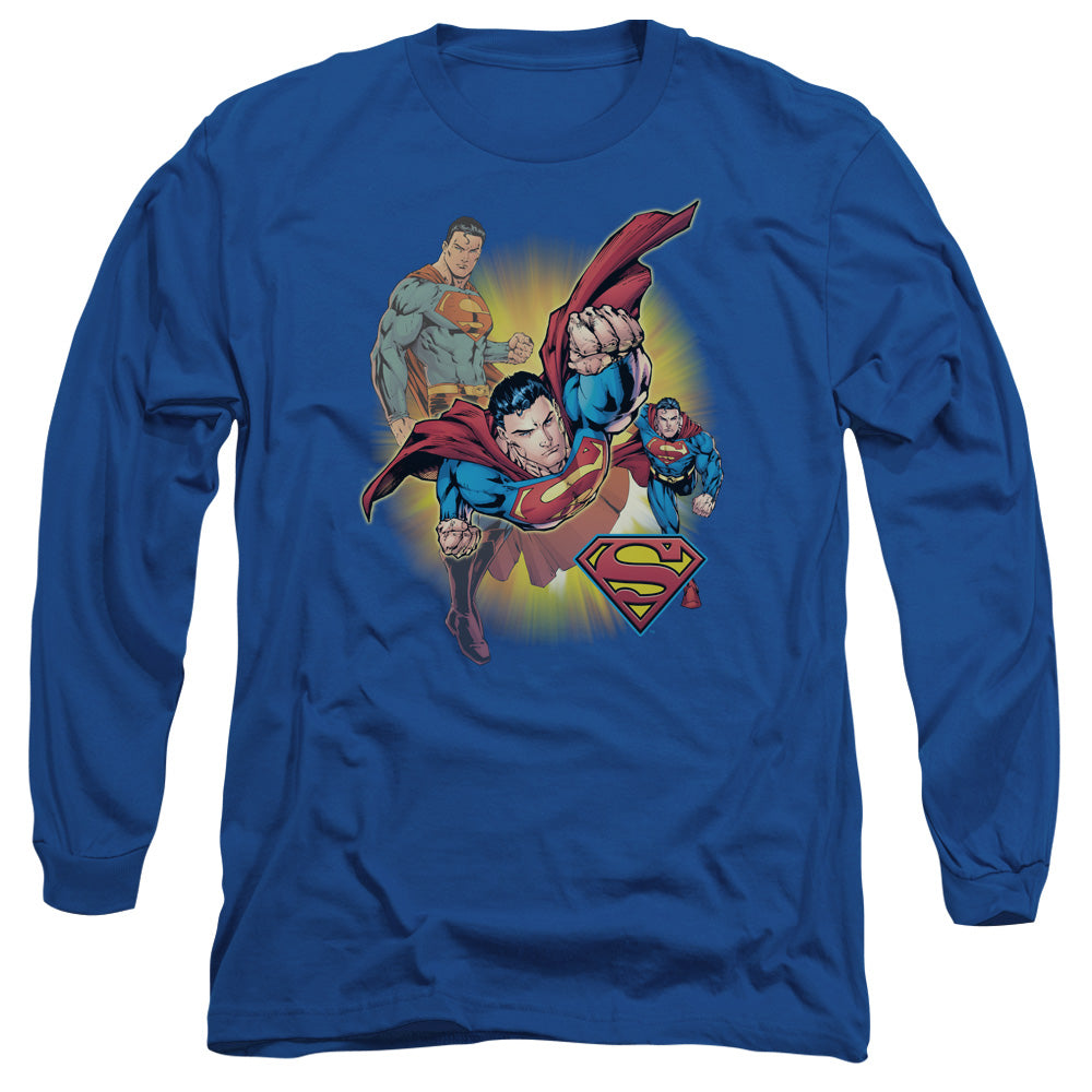 Dc Superman Superman Collage Mens Long Sleeve Shirt Royal Officially Licensed