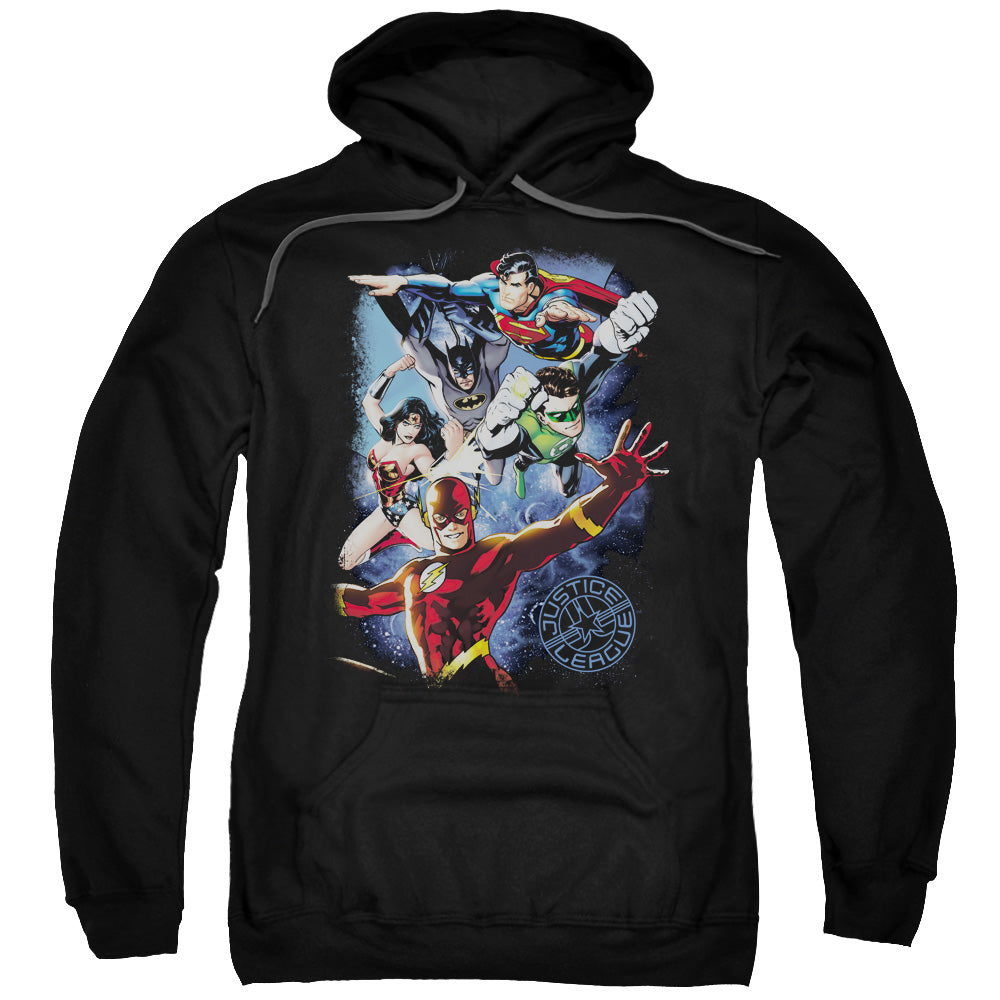 Justice League Galactic Attack Color Mens Hoodie Black Officially Licensed