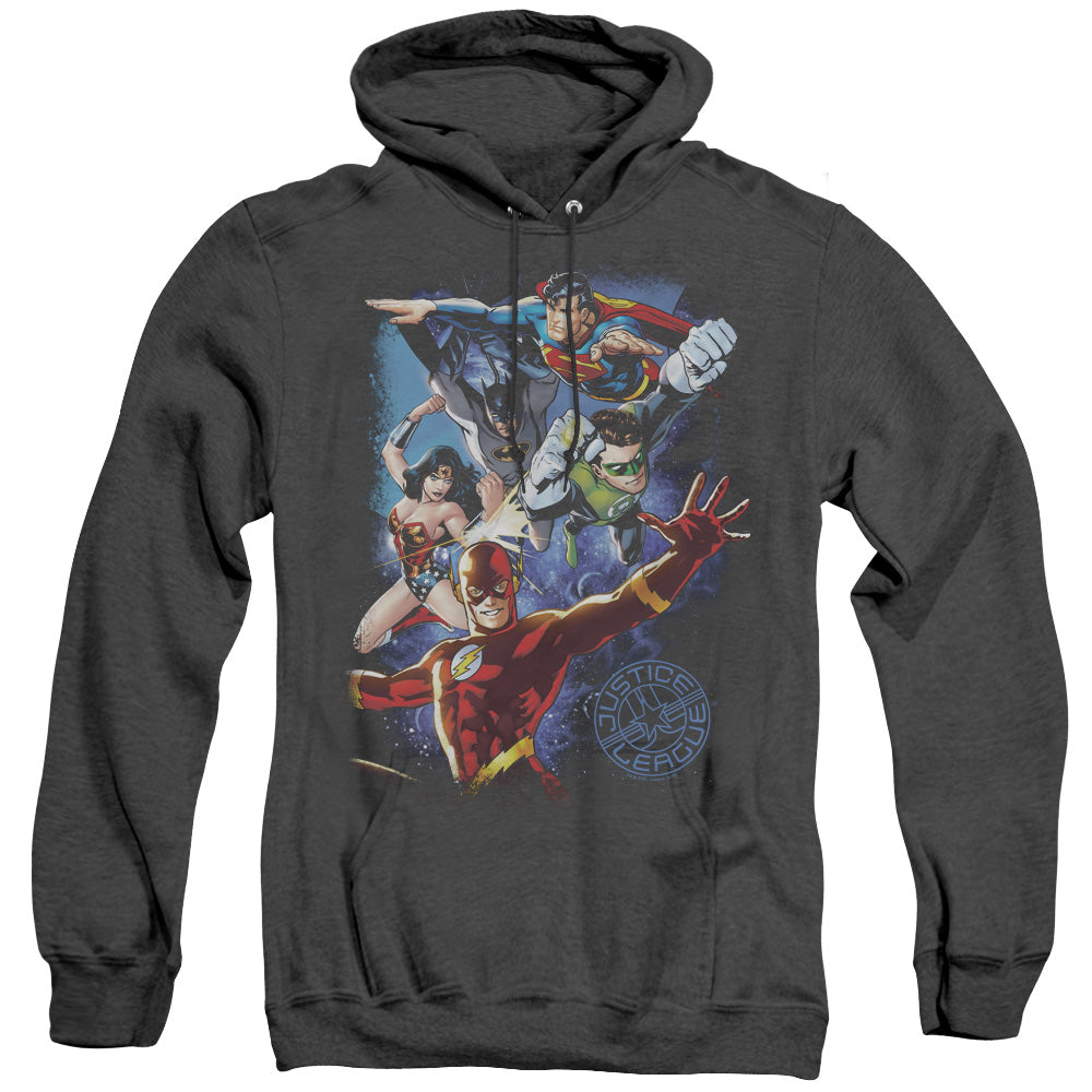 Justice League Galactic Attack Color Heather Mens Hoodie Black Officially Licensed