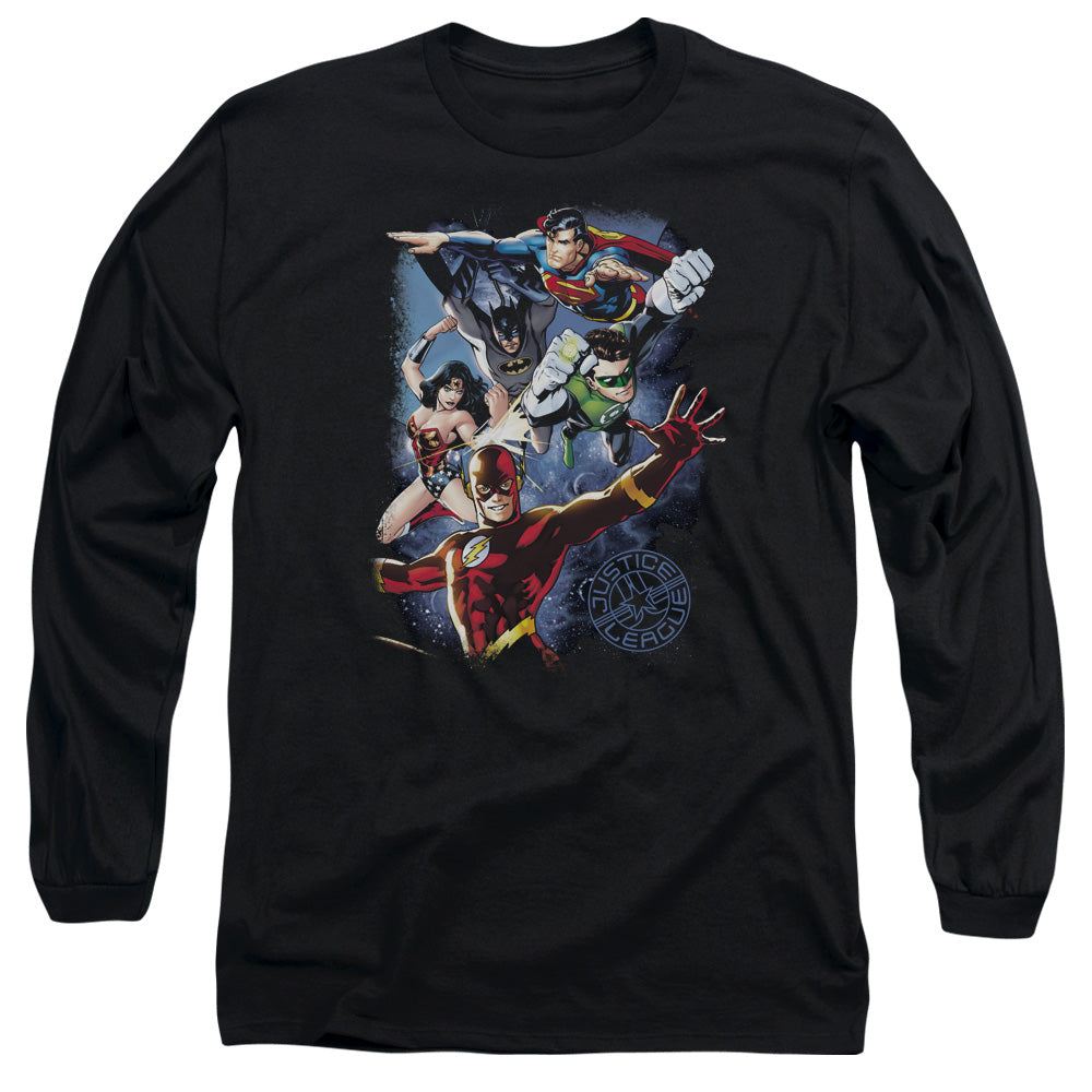 Justice League Galactic Attack Color Mens Long Sleeve Shirt Black Officially Licensed
