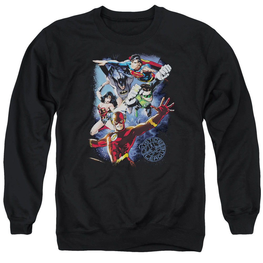 Justice League Galactic Attack Color Mens Crewneck Sweatshirt Black Officially Licensed
