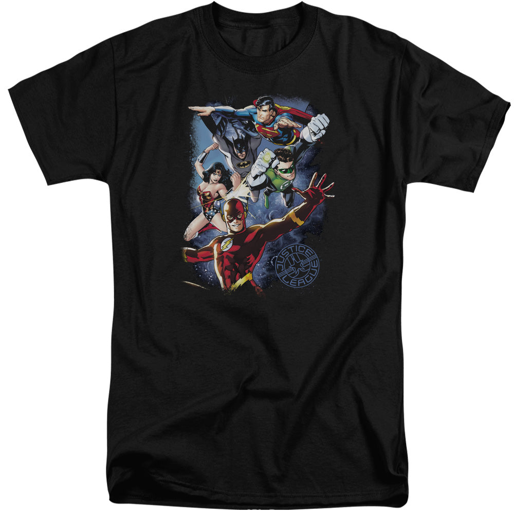 Justice League Galactic Attack Color Mens Tall T Shirt Black Officially Licensed