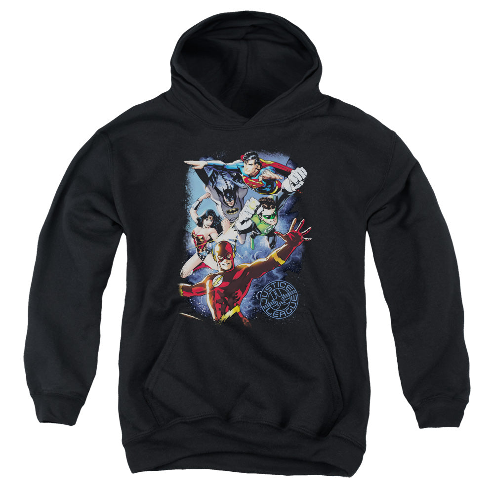 Justice League Galactic Attack Color Kids Youth Hoodie Black Officially Licensed
