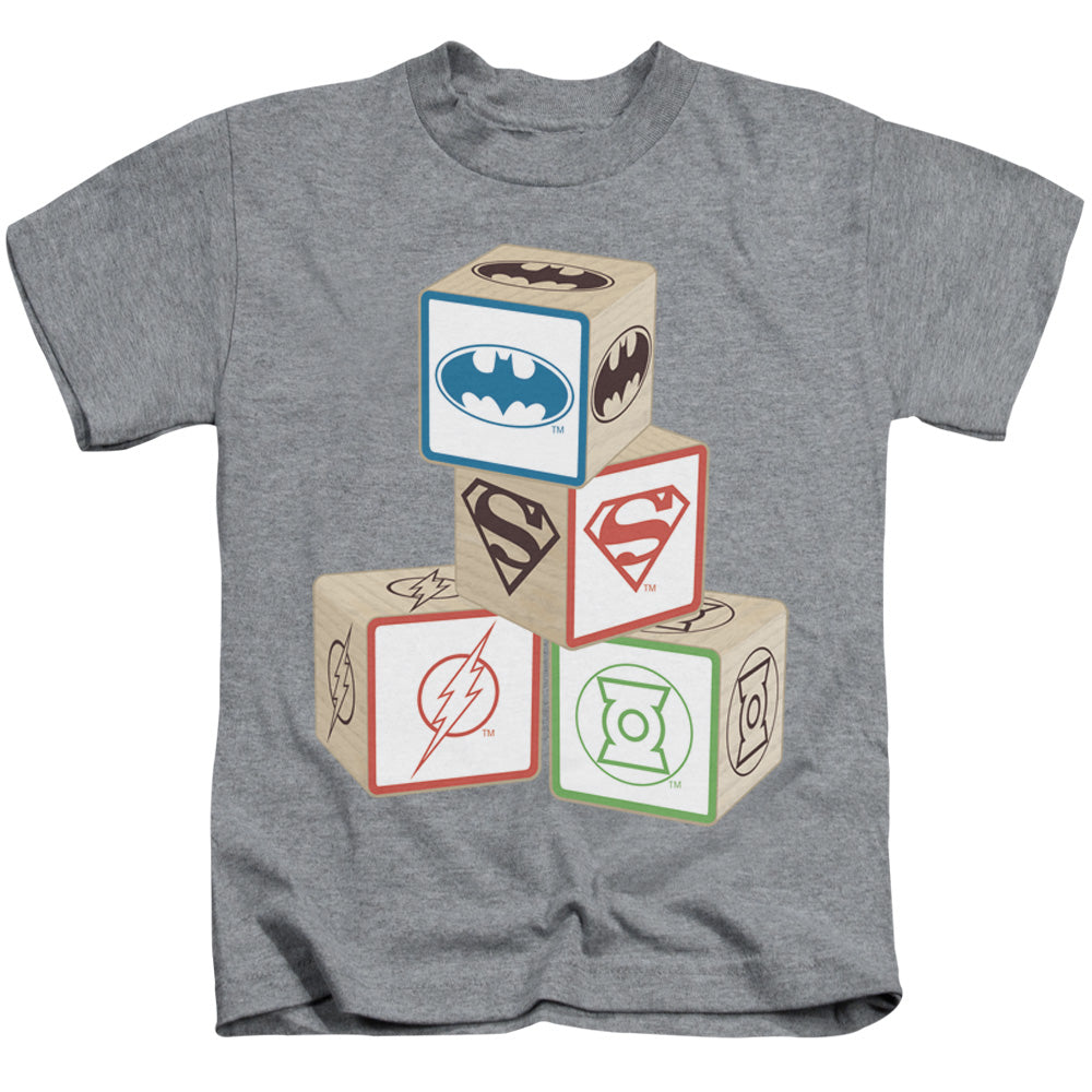 Justice League Baby Block Juvenile Kids Youth T Shirt Athletic Heather Officially Licensed