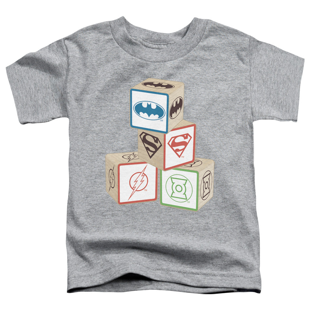 Justice League Baby Block Toddler Kids Youth T Shirt Athletic Heather Officially Licensed