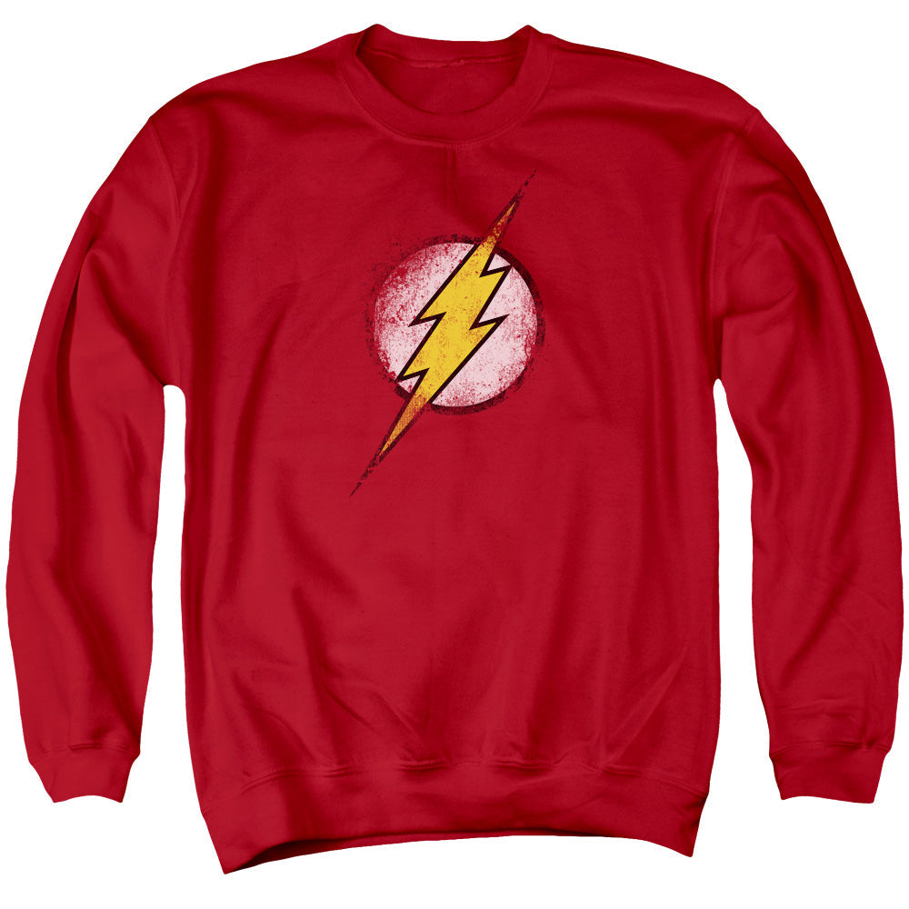 Justice League Of America Destroyed Flash Logo Mens Crewneck Sweatshirt Red Officially Licensed