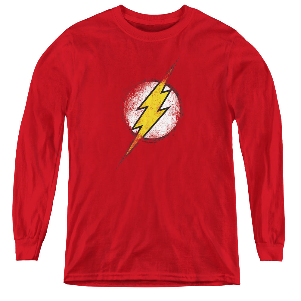 Justice League Destroyed Flash Logo Long Sleeve Kids Youth T Shirt Red Officially Licensed