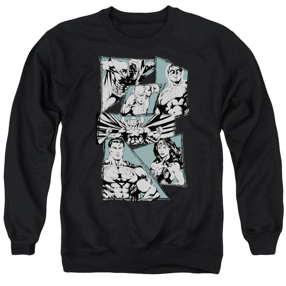 Justice League Of America A Mighty League Mens Crewneck Sweatshirt Black Officially Licensed