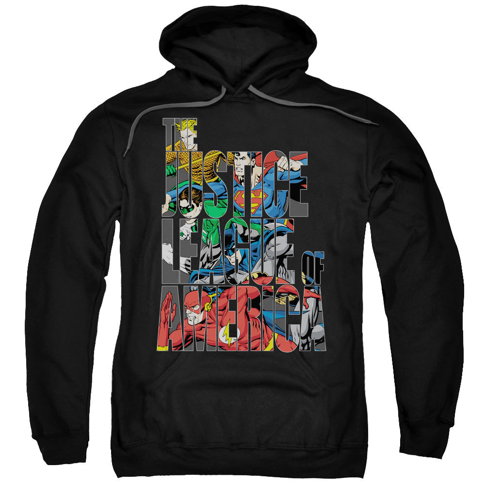 Justice League Lettered League Mens Hoodie Black Officially Licensed