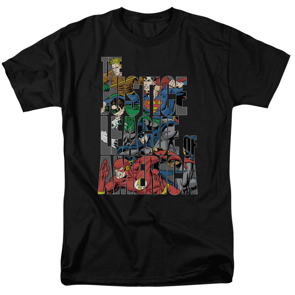 Justice League Of America Lettered League Mens T Shirt Black Officially Licensed