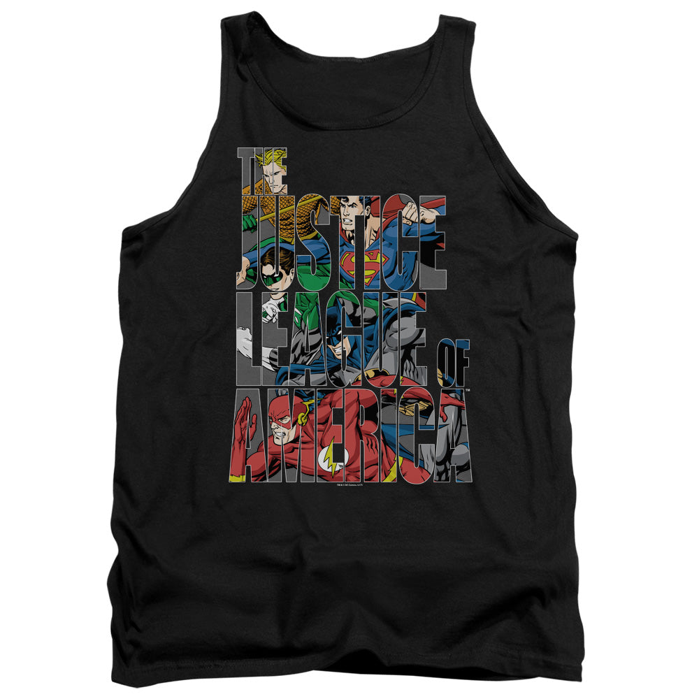 Justice League Lettered League Mens Tank Top Shirt Black Officially Licensed