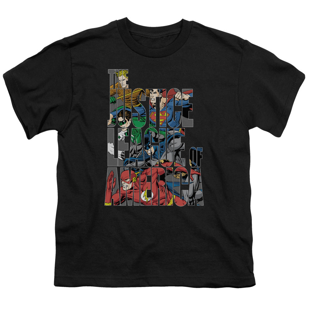 Justice League Lettered League Kids Youth T Shirt Black Officially Licensed