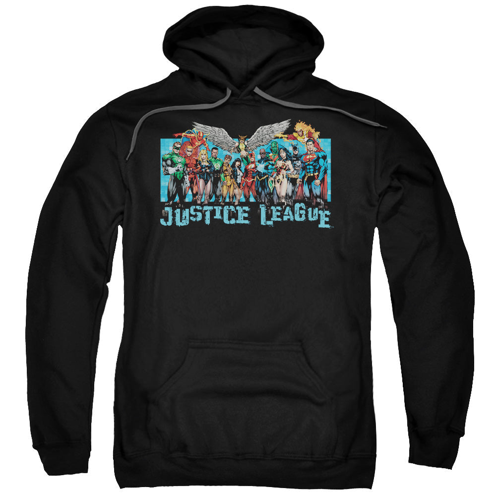 Justice League League Lineup Mens Hoodie Black Officially Licensed