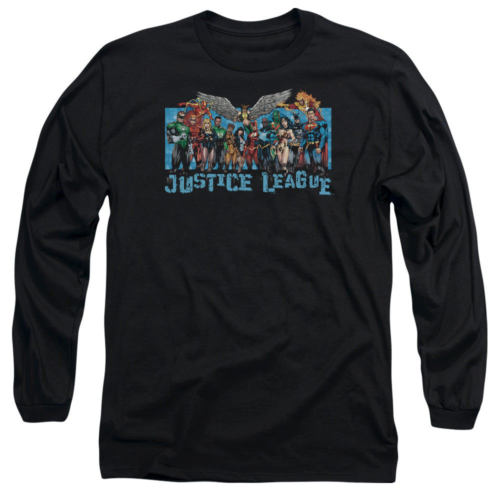 Justice League League Lineup Mens Long Sleeve Shirt Black Officially Licensed