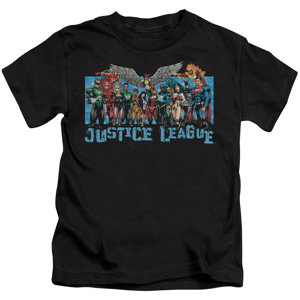 Justice League League Lineup Juvenile Kids Youth T Shirt Black Officially Licensed