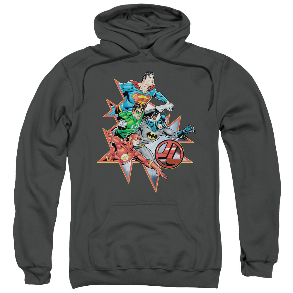 Justice League Starburst Mens Hoodie Charcoal Officially Licensed