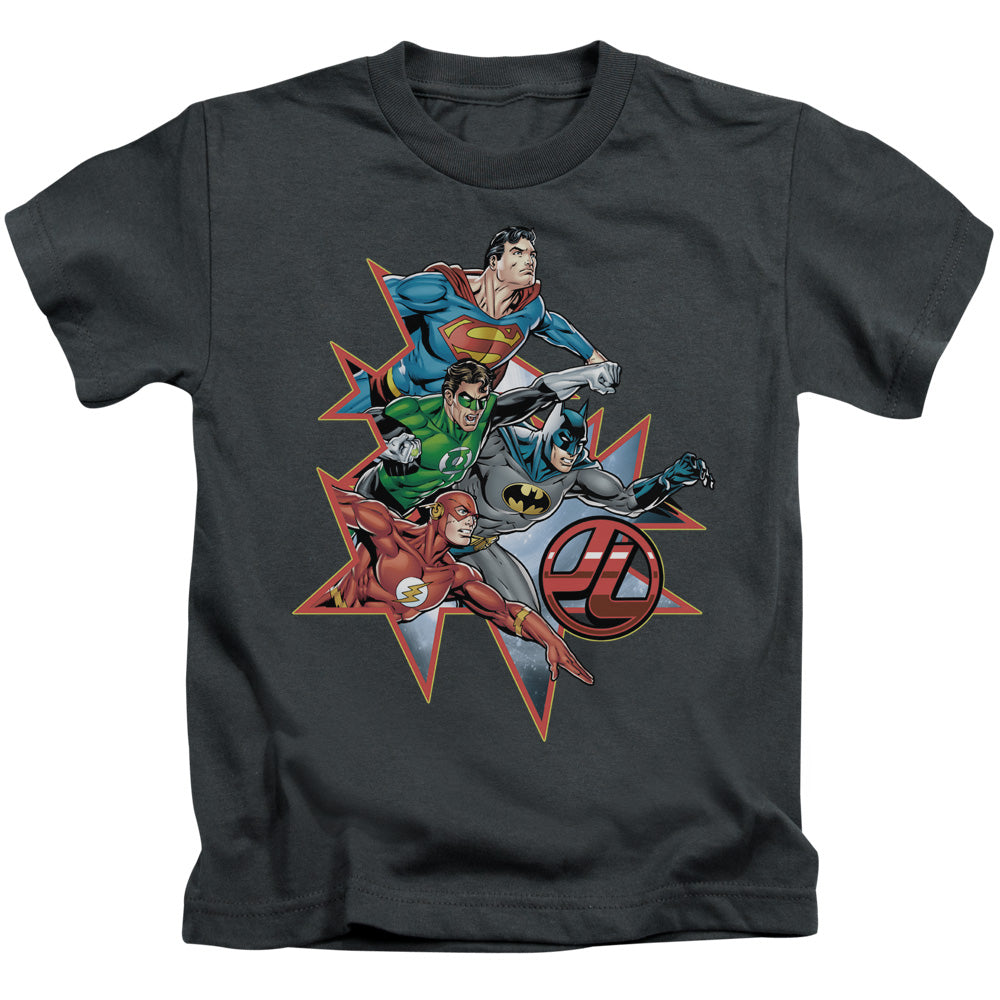Justice League Starburst Juvenile Kids Youth T Shirt Charcoal Officially Licensed