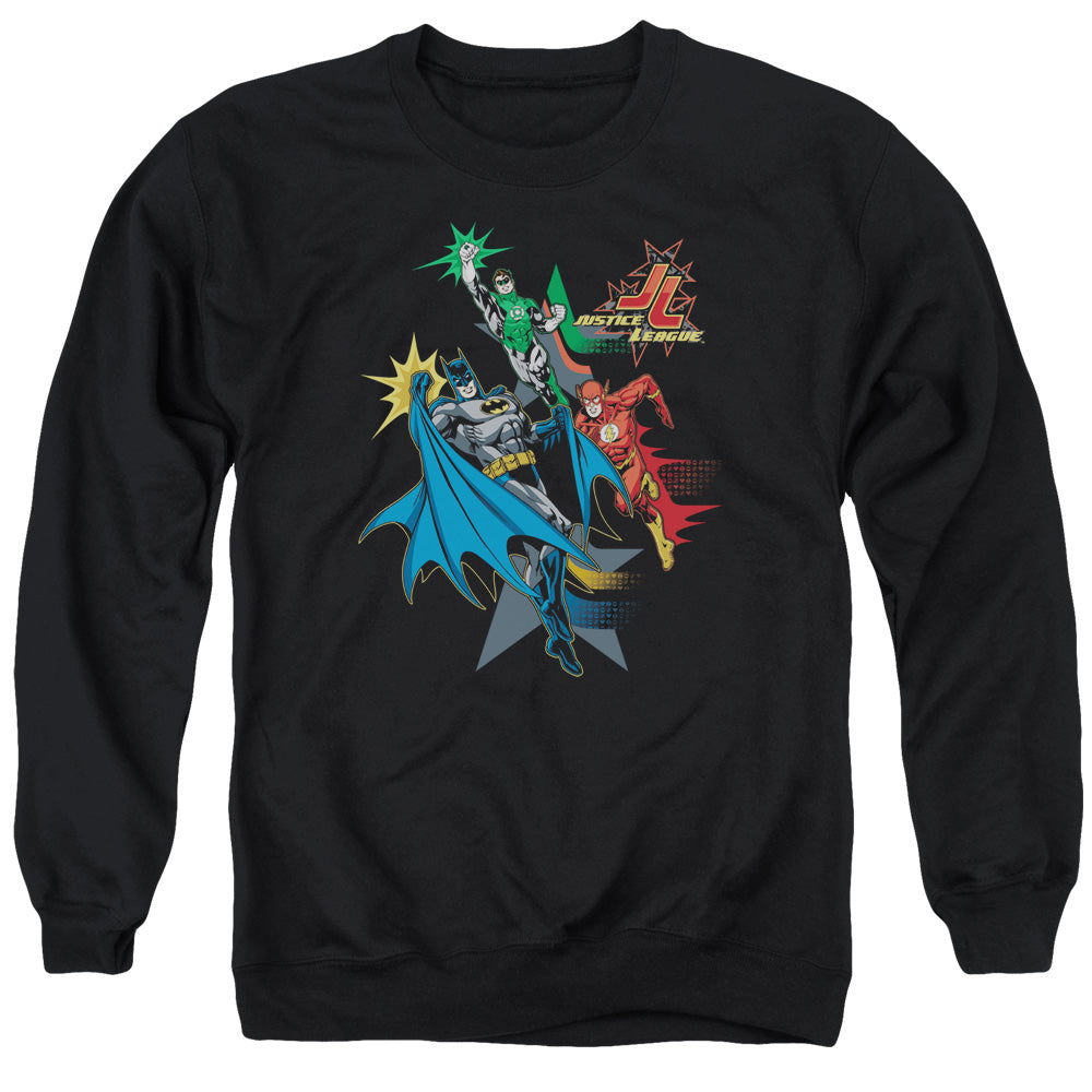 Justice League Of America Action Stars Mens Crewneck Sweatshirt Black Officially Licensed