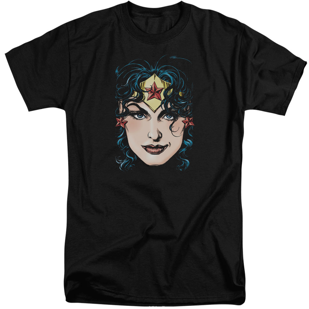 DCO Justice League Wonder Woman Head Mens Tall T Shirt Black Officially Licensed