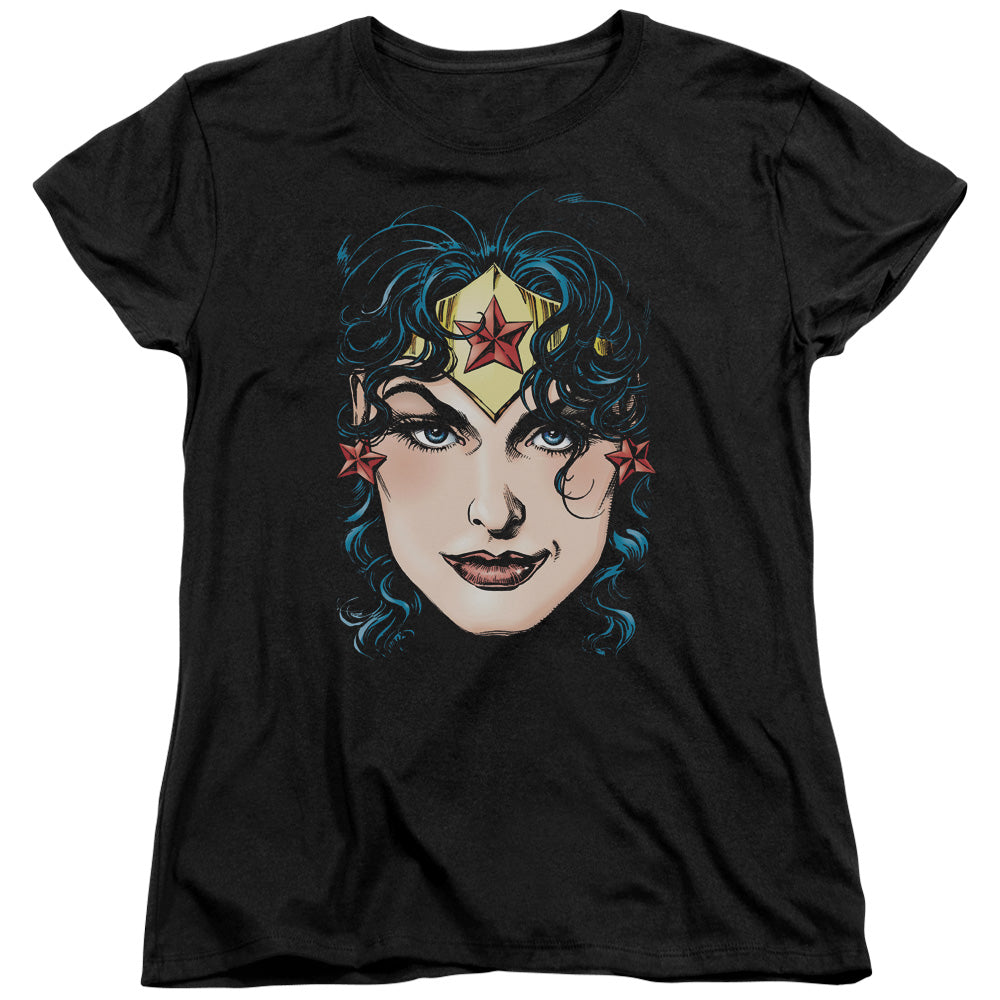 DCO Justice League Wonder Woman Head Womens T Shirt Black Officially Licensed