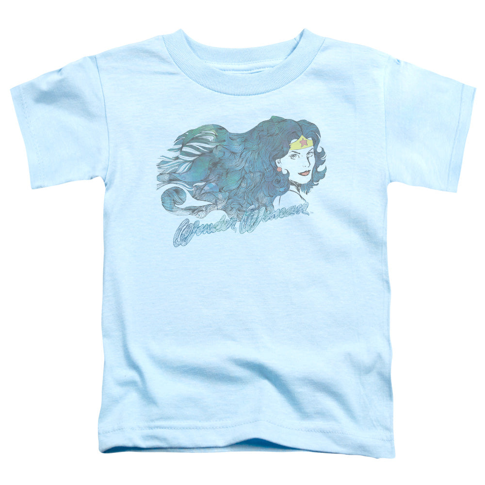 Justice League Watercolor Hair Toddler Kids Youth T Shirt Light Blue Officially Licensed