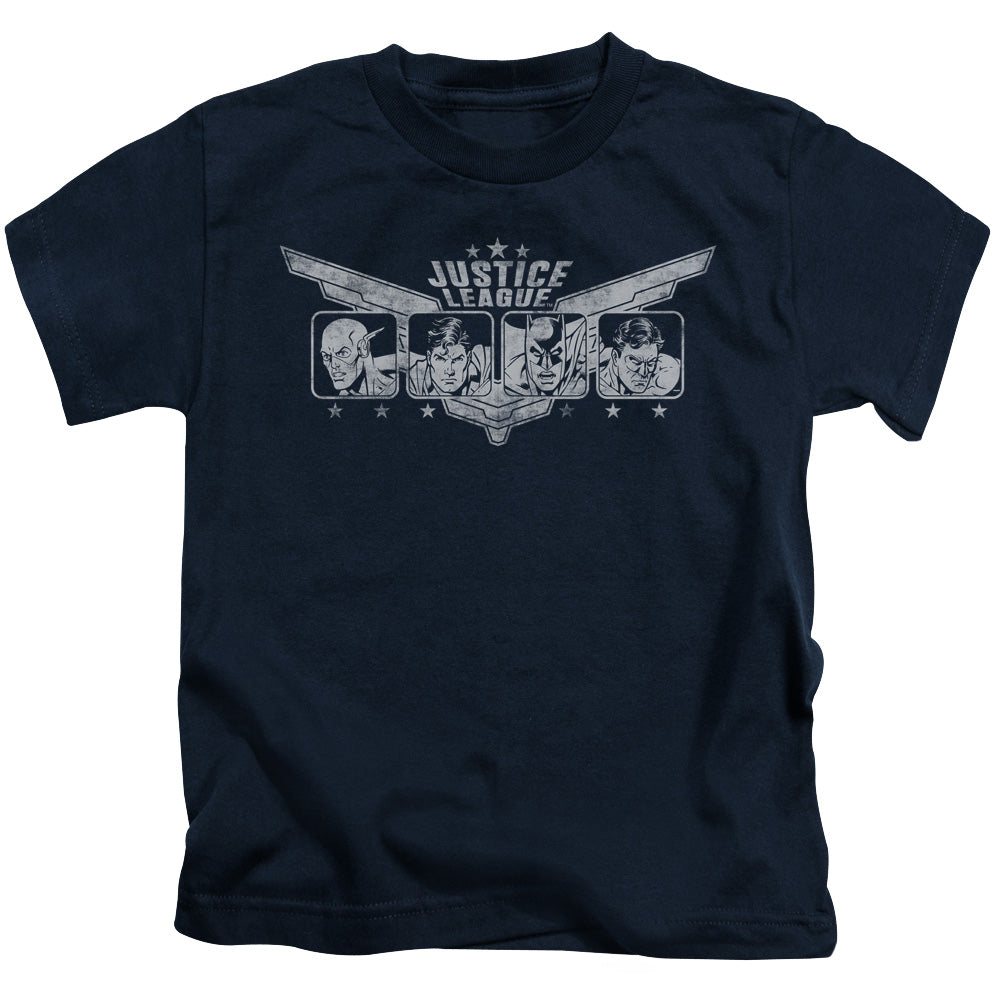 Justice League Justice Wings Juvenile Kids Youth T Shirt Navy Blue Blue Officially Licensed