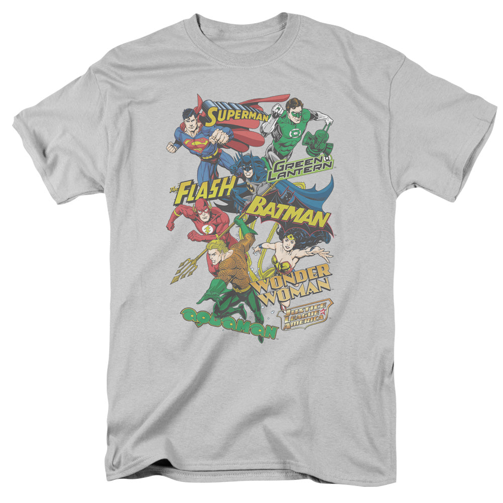 Justice League Of America Justice Collage Mens T Shirt Silver Officially Licensed
