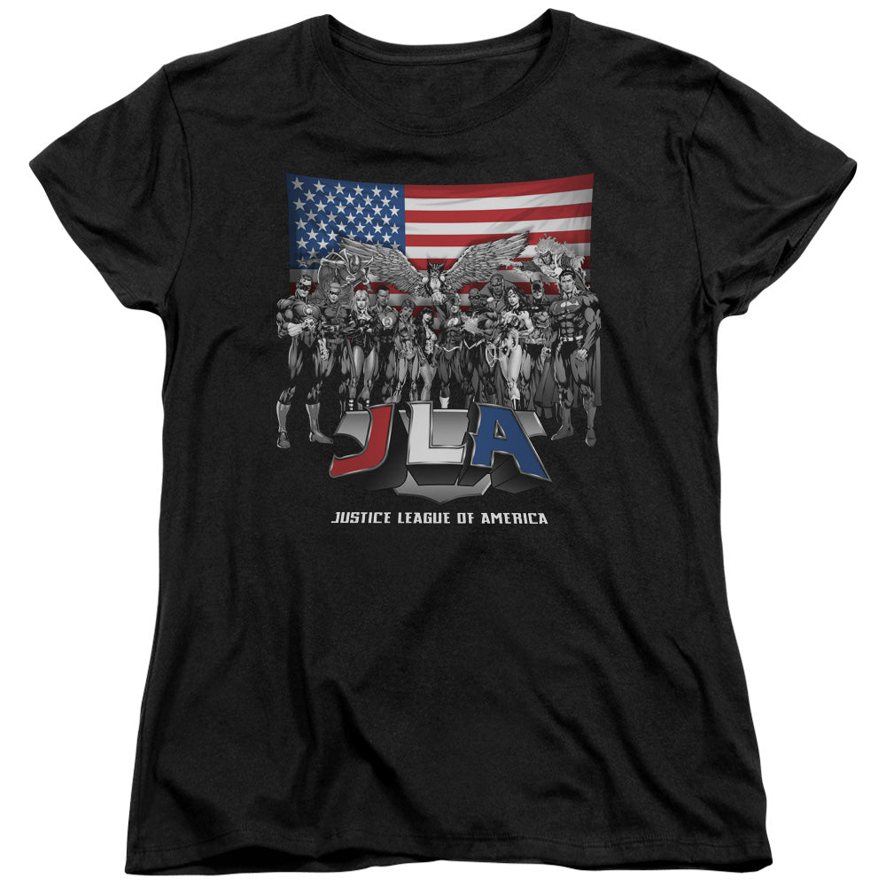 Justice League All American League Womens T Shirt Black Officially Licensed