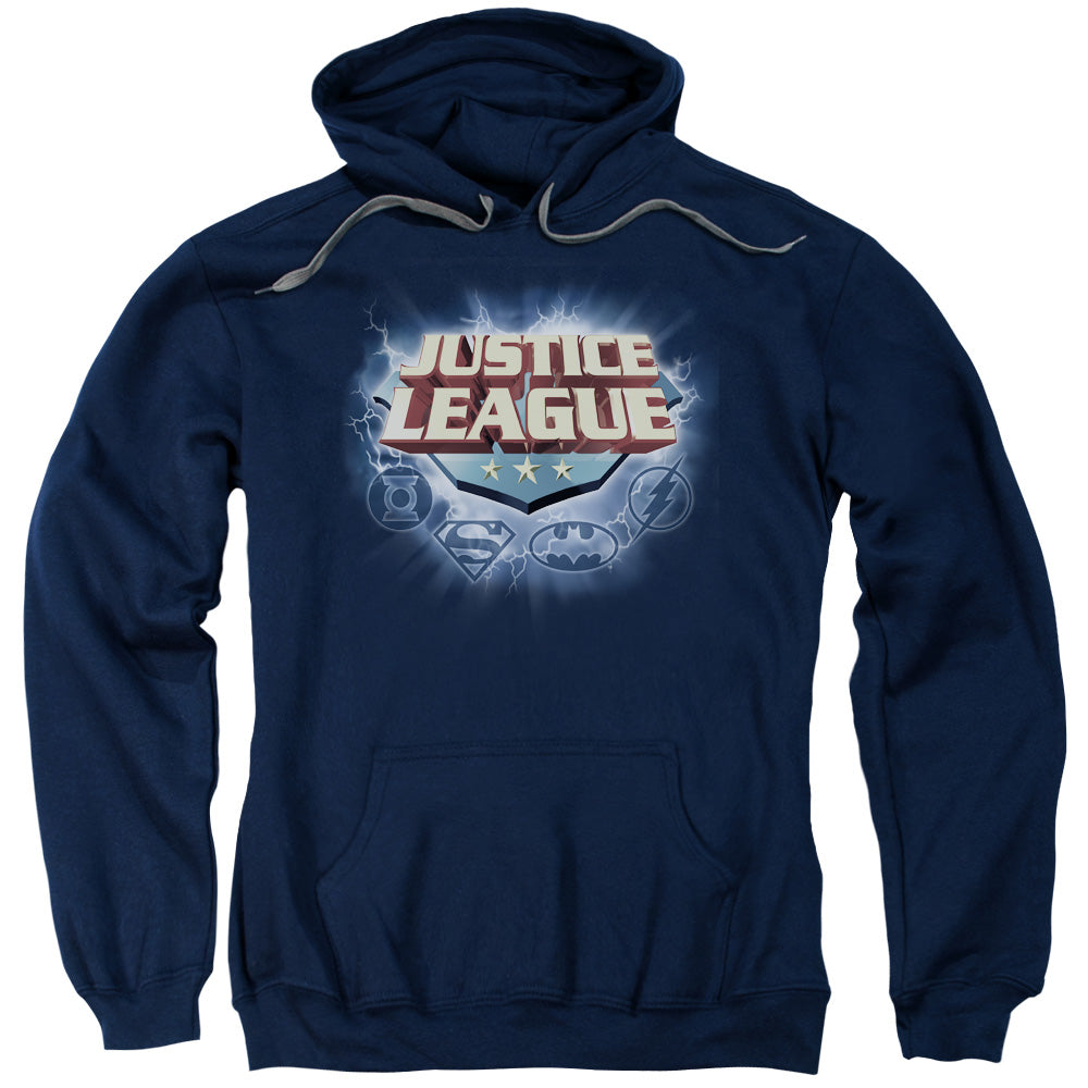 Justice League Storm Logo Mens Hoodie Navy Blue Blue Officially Licensed