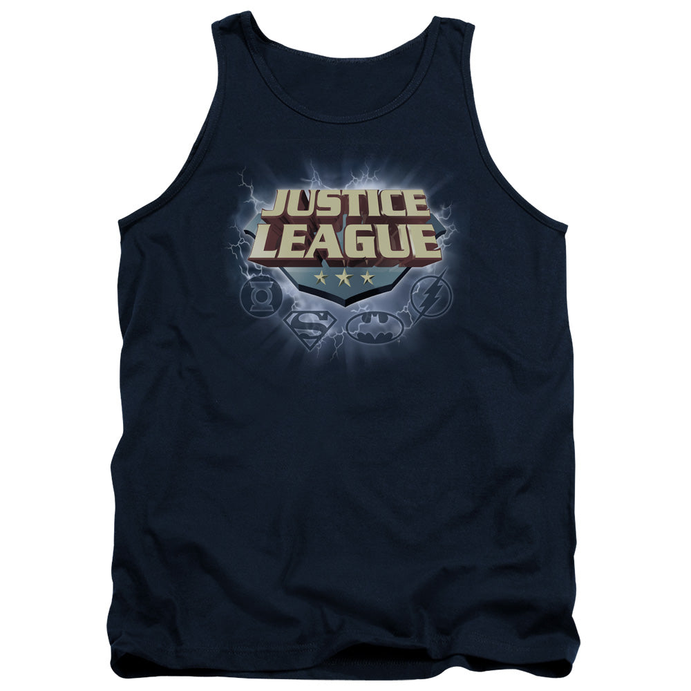 Justice League Storm Logo Mens Tank Top Shirt Navy Officially Licensed