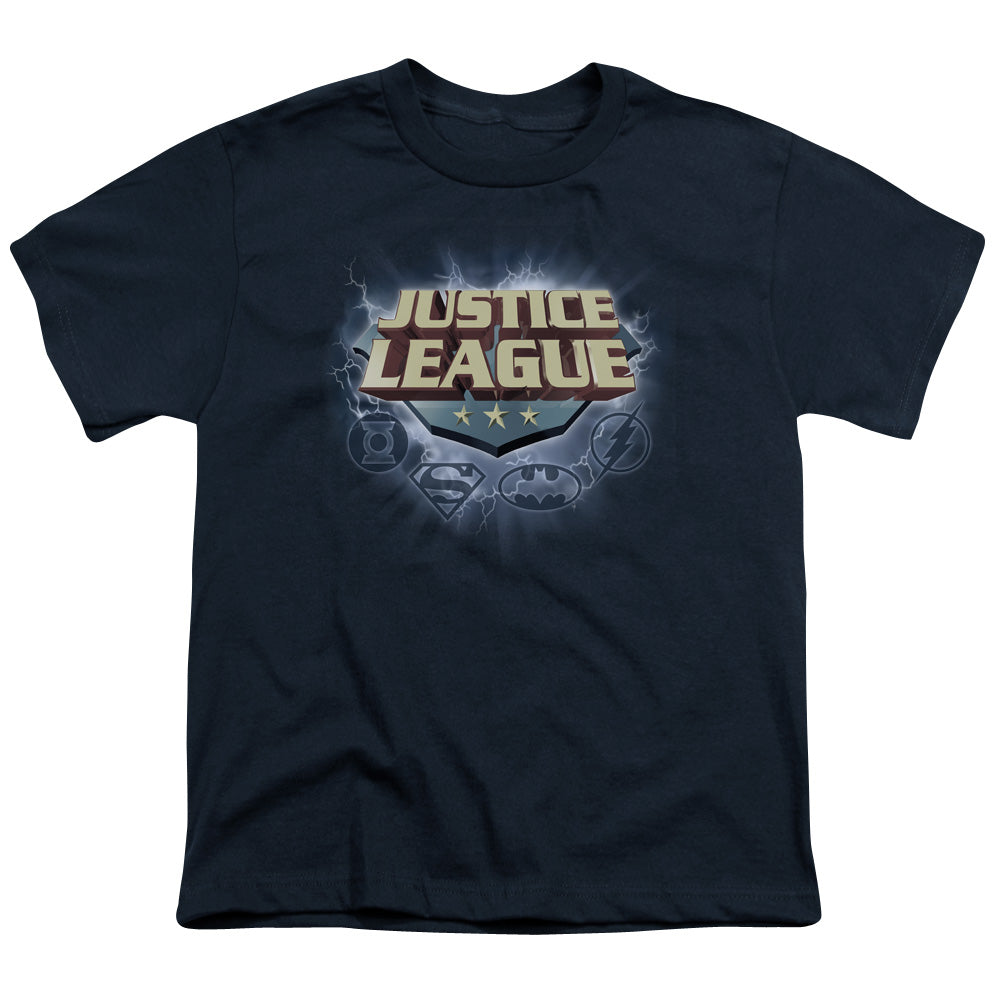 Justice League Storm Logo Kids Youth T Shirt Navy Blue Blue Officially Licensed