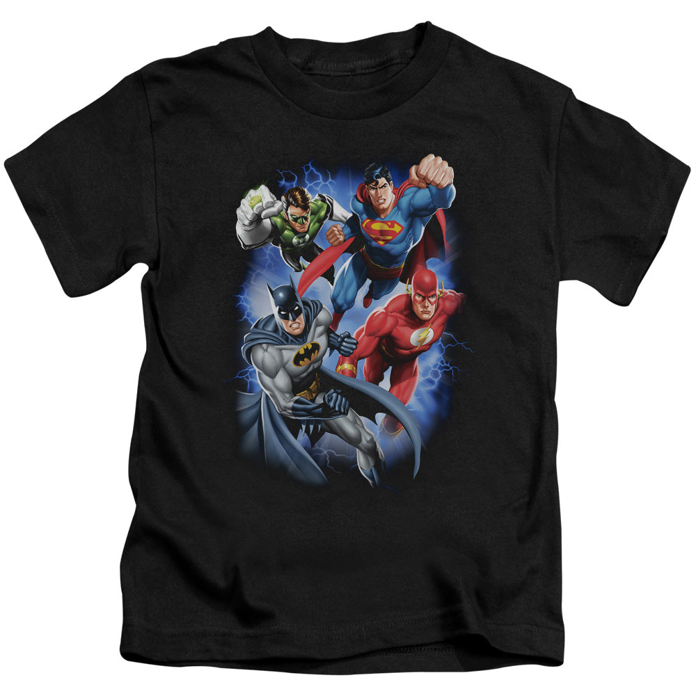 Justice League Storm Makers Juvenile Kids Youth T Shirt Black Officially Licensed