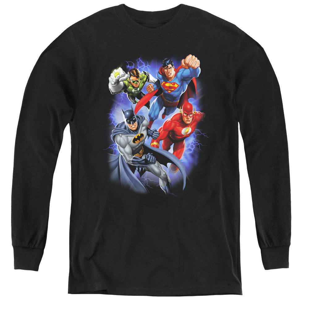 Justice League Storm Makers Long Sleeve Kids Youth T Shirt Black Officially Licensed