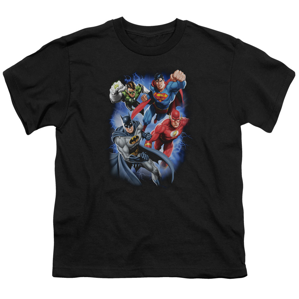 Justice League Storm Makers Kids Youth T Shirt Black Officially Licensed