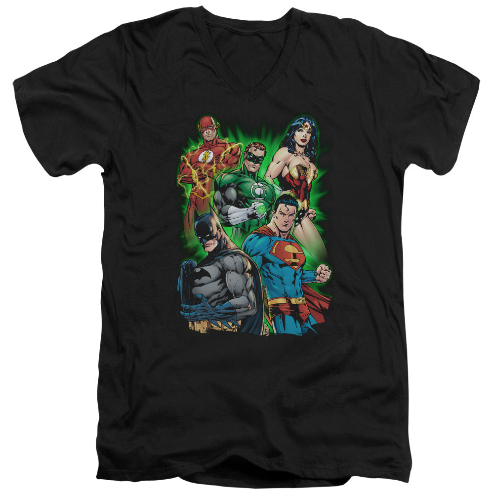Justice League Will Power Mens Slim Fit V-Neck T Shirt Black Officially Licensed