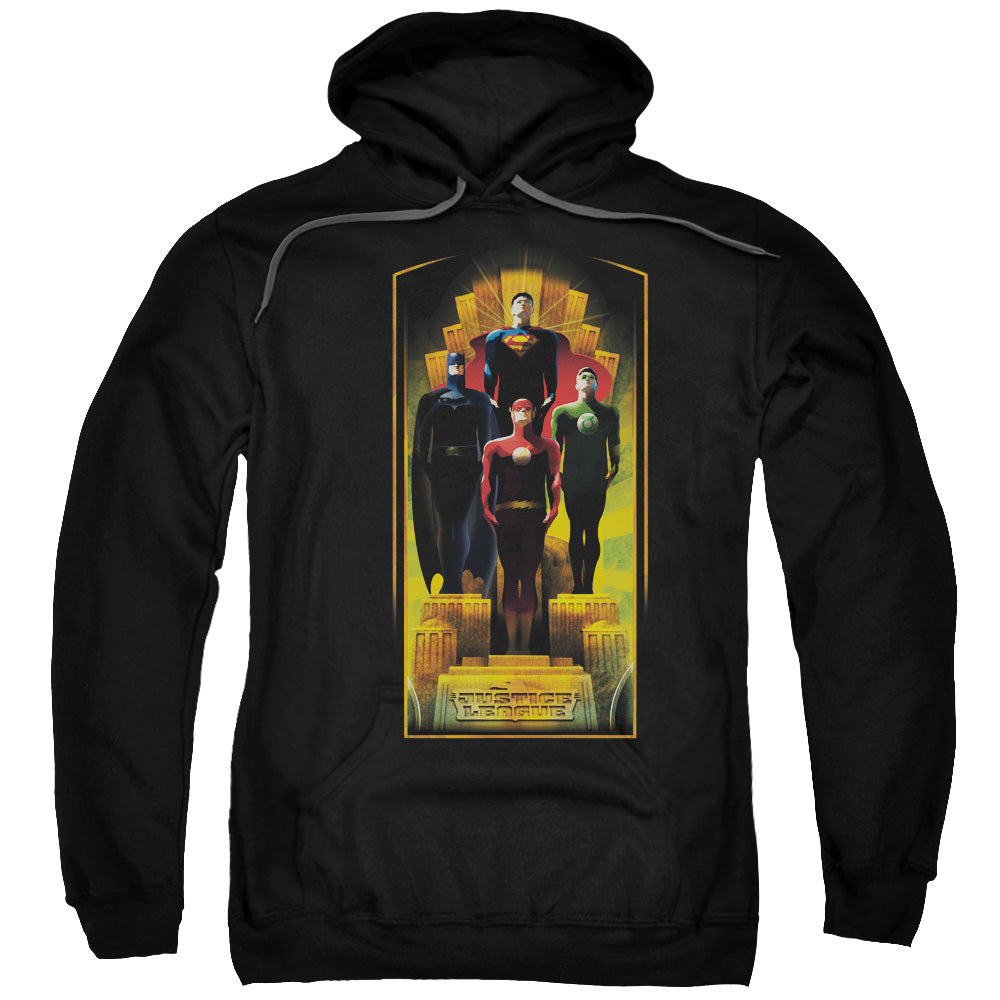 Justice League Deco Mens Hoodie Black Officially Licensed