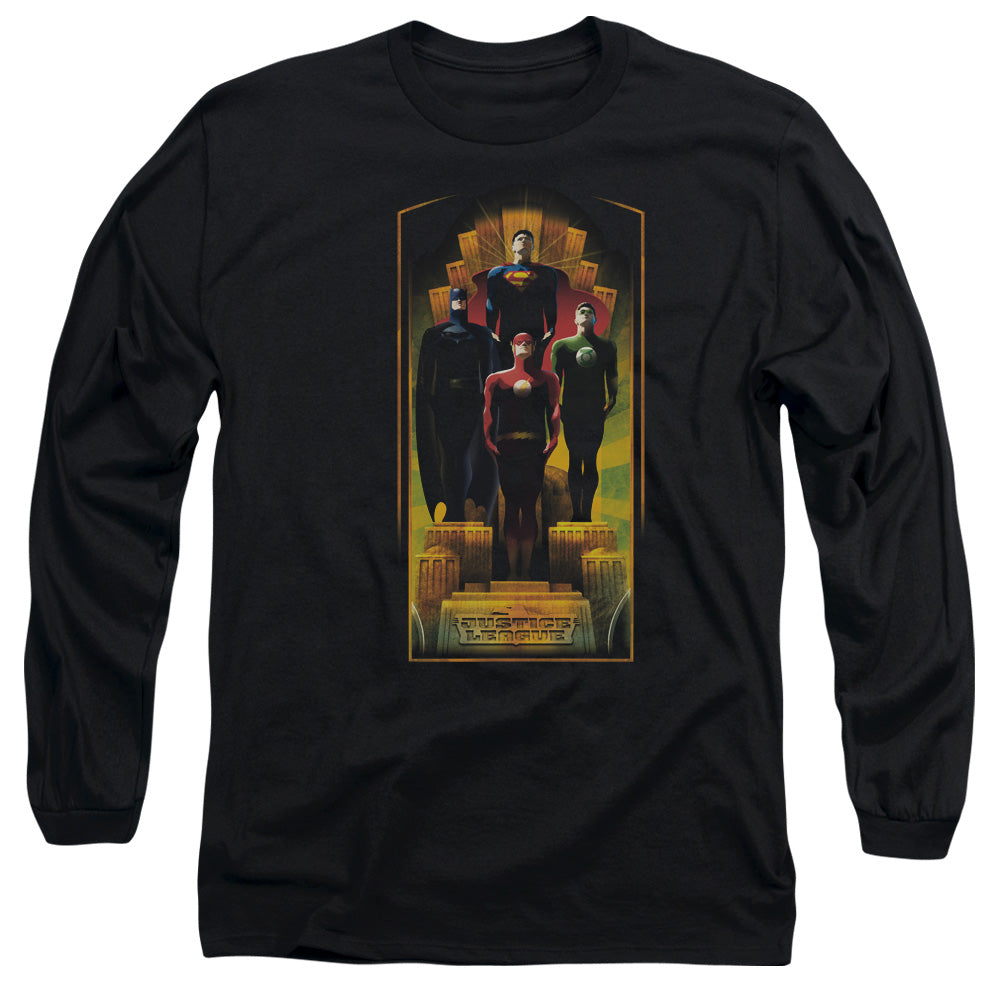 Justice League Deco Mens Long Sleeve Shirt Black Officially Licensed