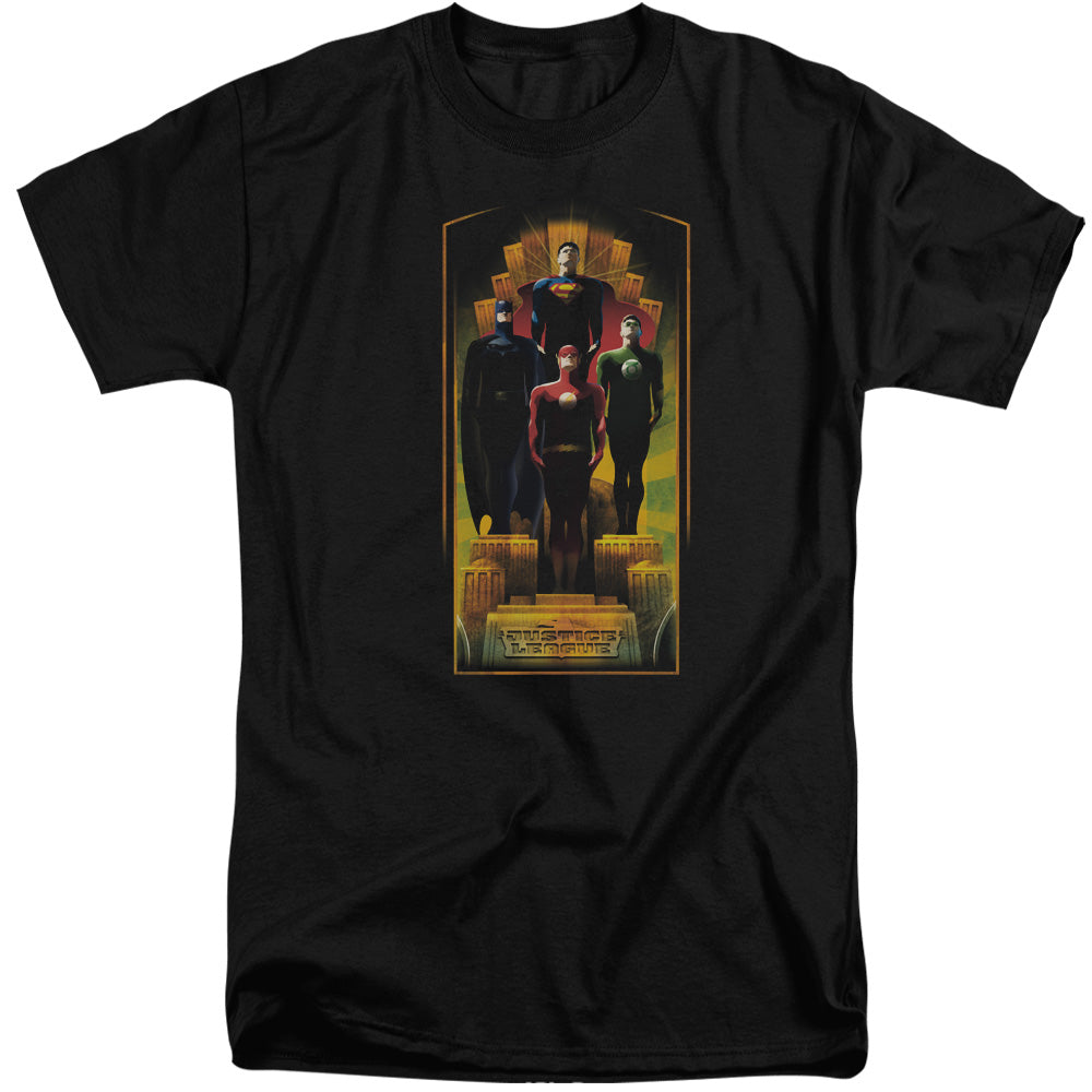 Justice League Deco Mens Tall T Shirt Black Officially Licensed