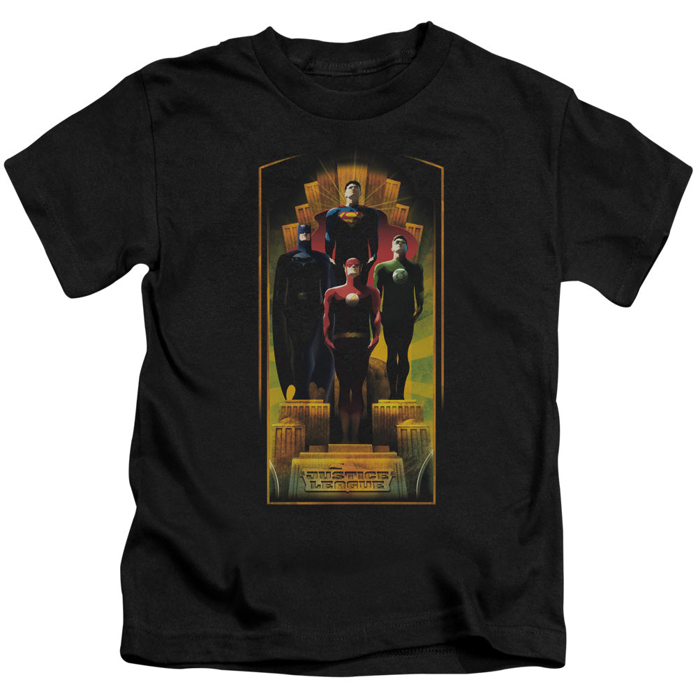 Justice League Deco Juvenile Kids Youth T Shirt Black Officially Licensed