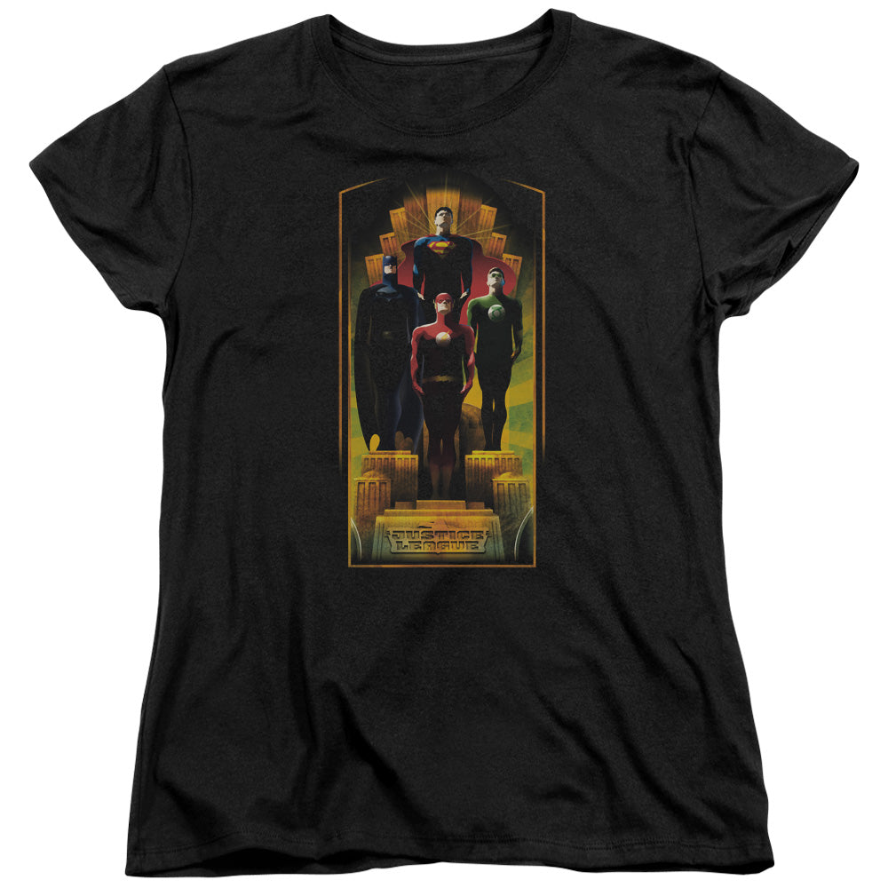 Justice League Deco Womens T Shirt Black Officially Licensed
