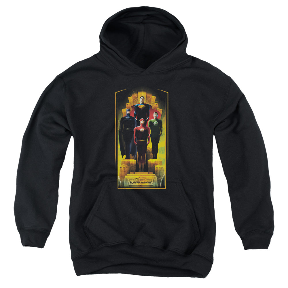 Justice League Deco Kids Youth Hoodie Black Officially Licensed