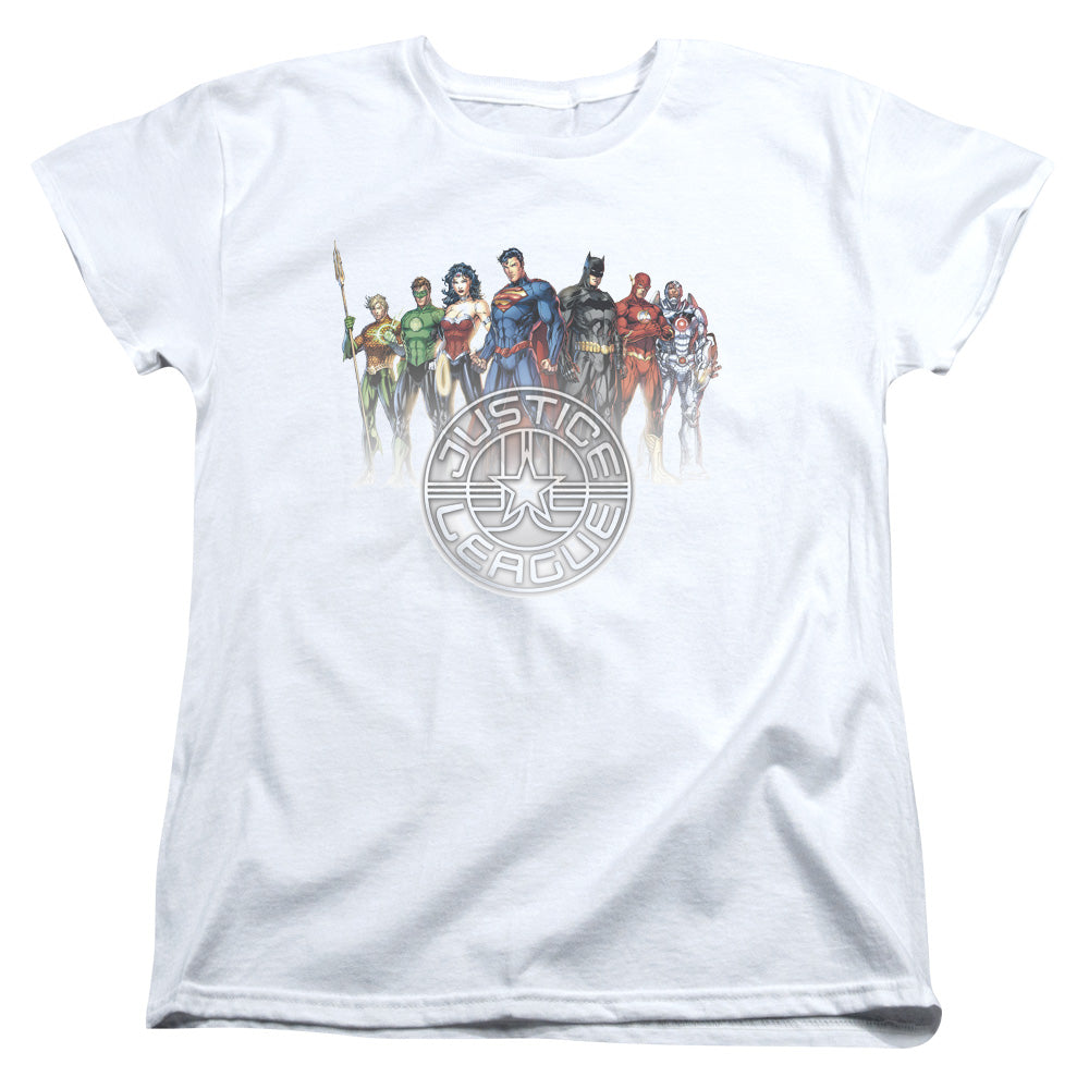 Justice League Circle Crest Womens T Shirt White Officially Licensed