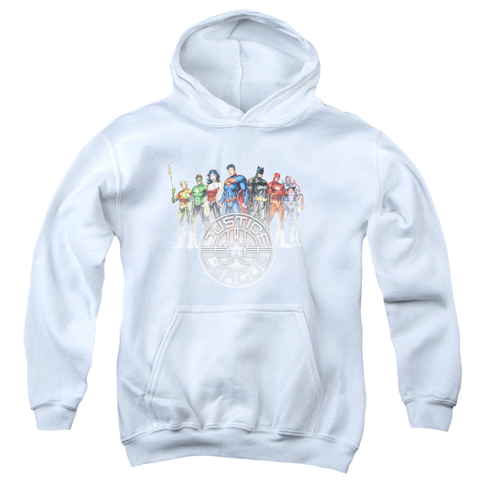 Justice League Circle Crest Kids Youth Hoodie White Officially Licensed