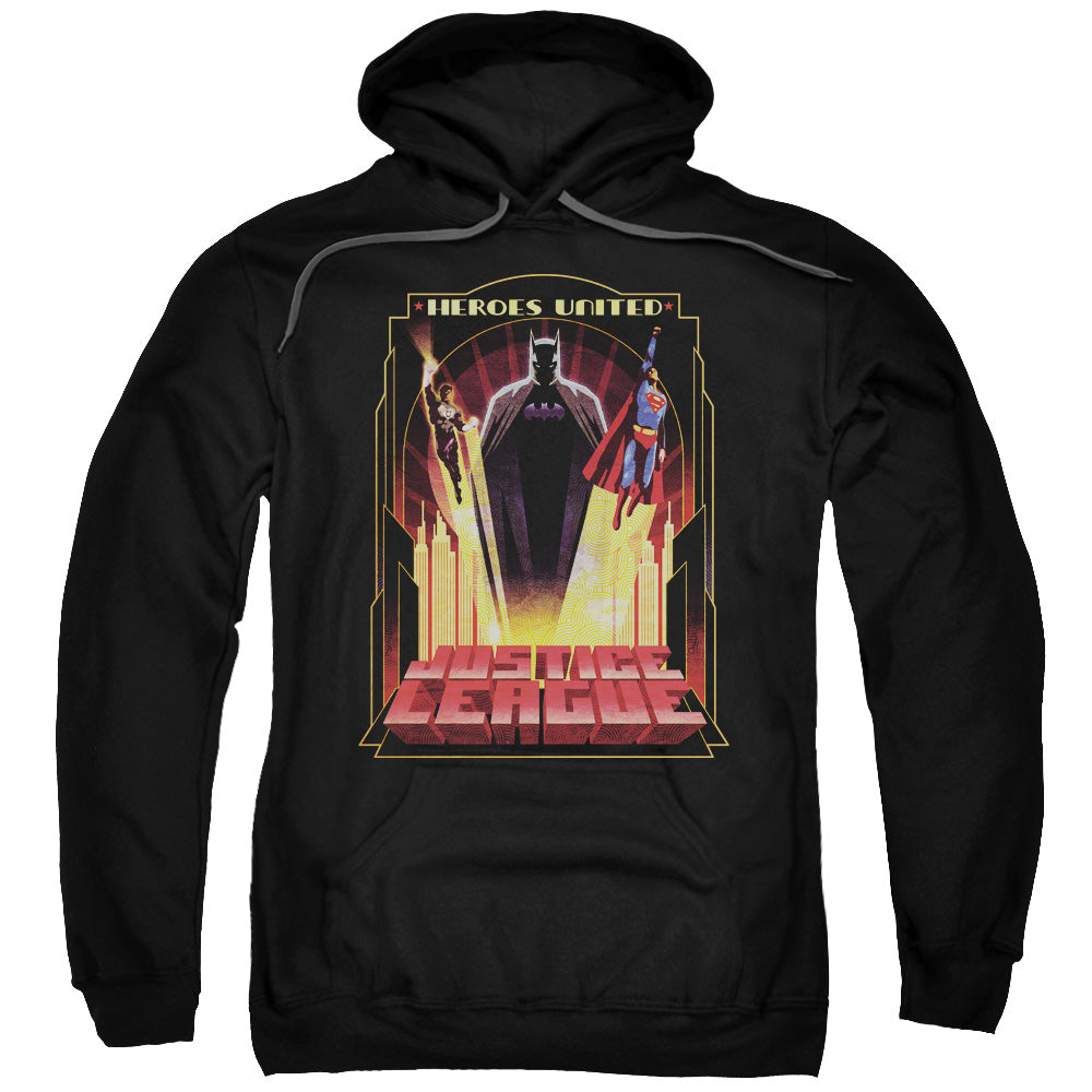 Justice League Heroes United Mens Hoodie Black Officially Licensed