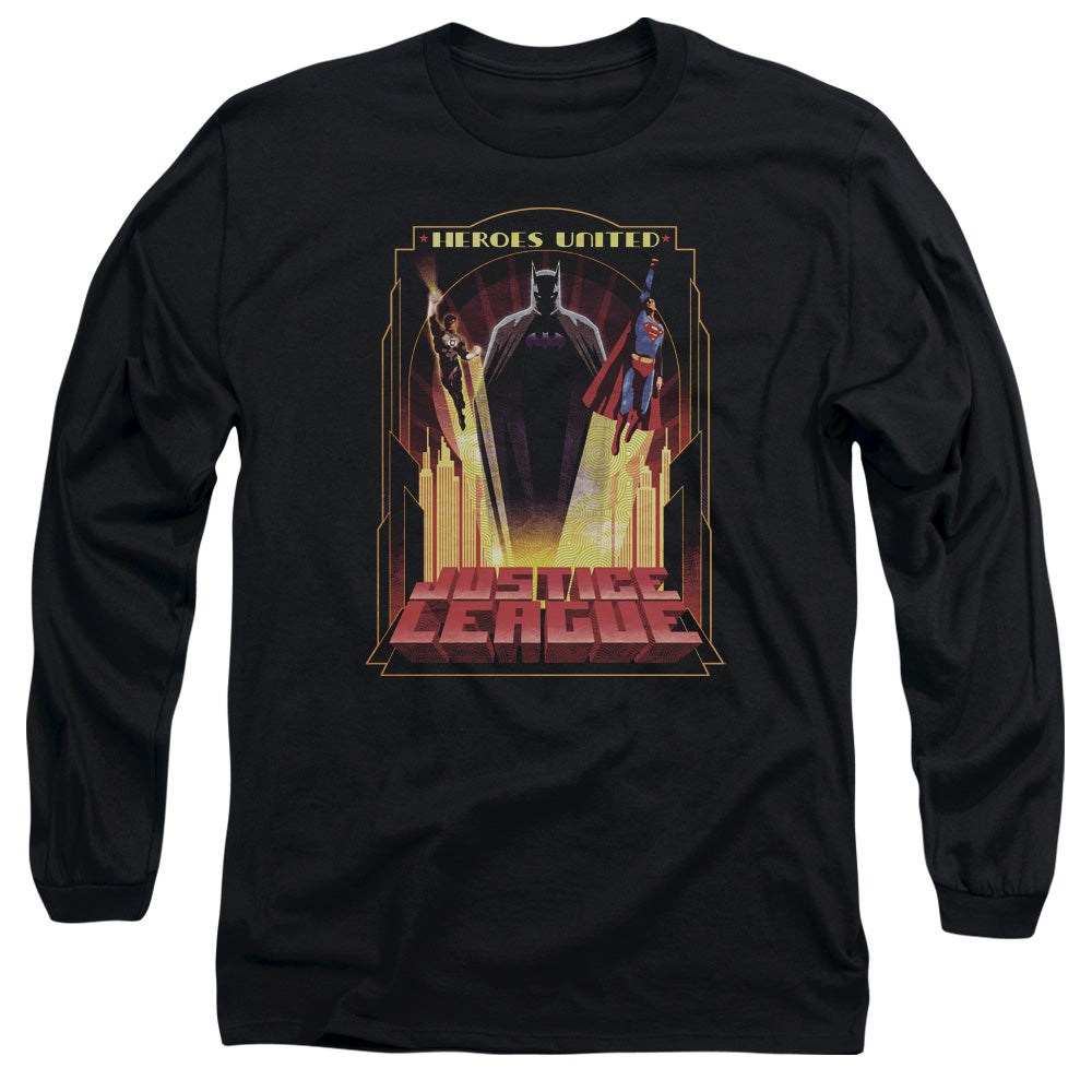 Justice League Heroes United Mens Long Sleeve Shirt Black Officially Licensed
