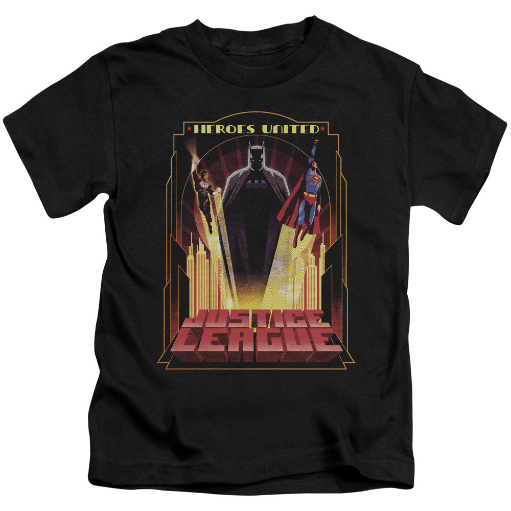 Justice League Heroes United Juvenile Kids Youth T Shirt Black Officially Licensed